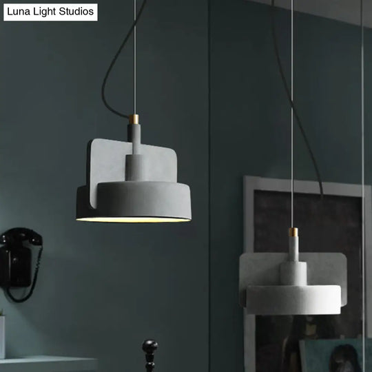 Minimalist Hanging Light: Cement Shallow Bowl Fixture For 1 Bulb Perfect Dining Table In