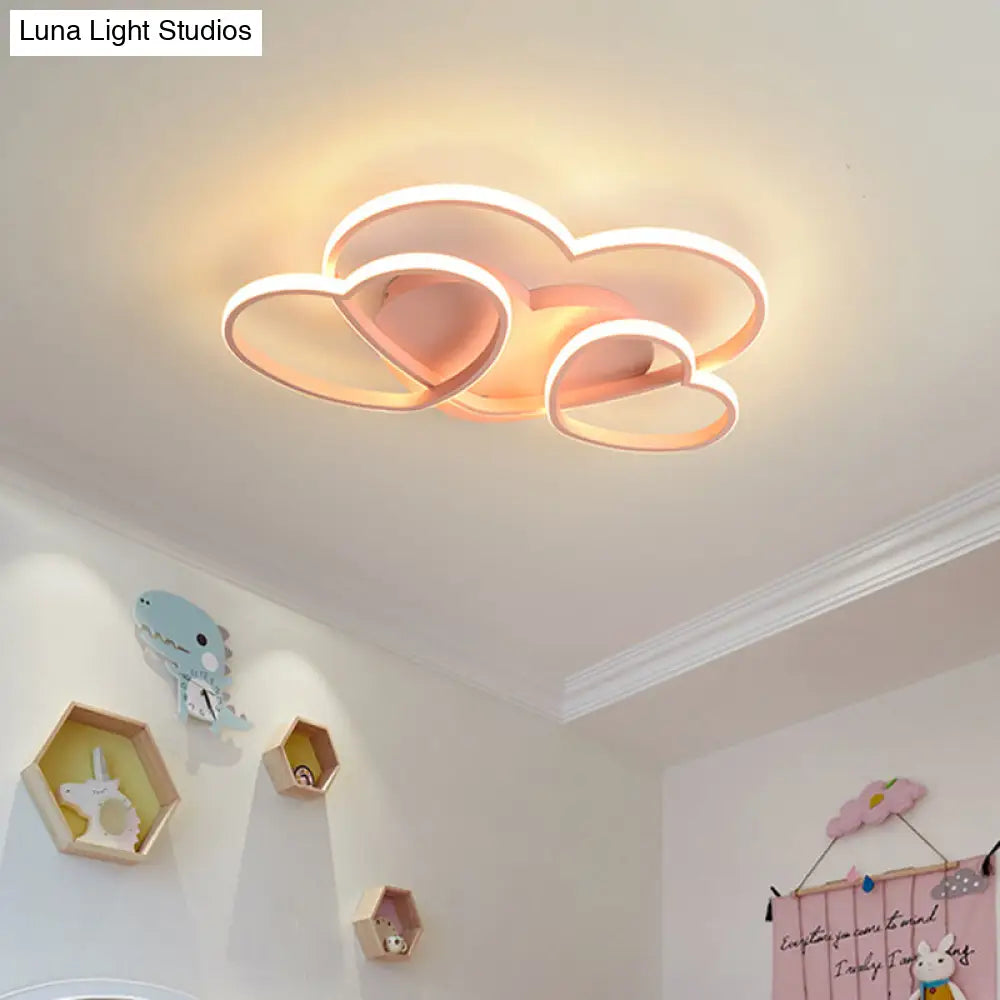 Minimalist Heart Design Led Flush Mount Ceiling Light Fixture - Acrylic White/Pink/Gold Finish