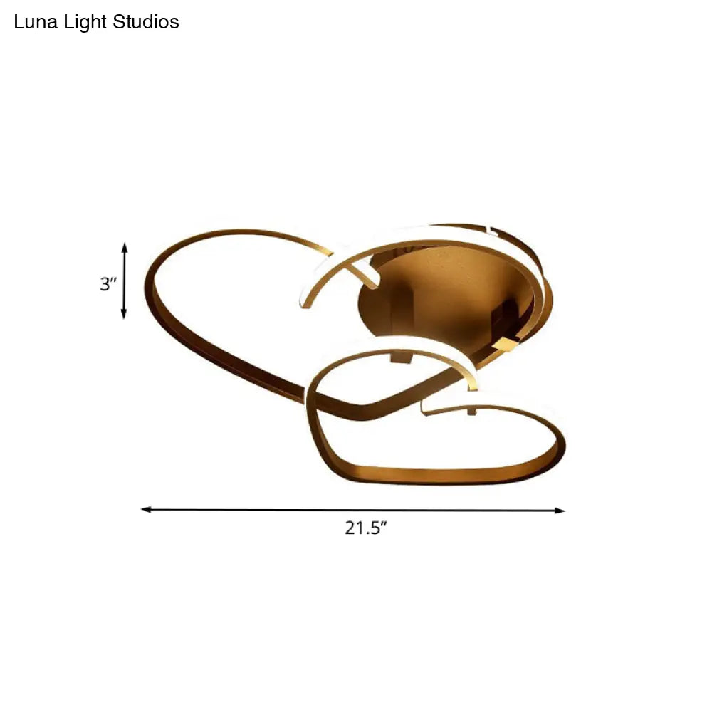 Minimalist Heart Flush Mount Spotlight - Acrylic Led Ceiling Fixture Coffee Finish Warm/White Light