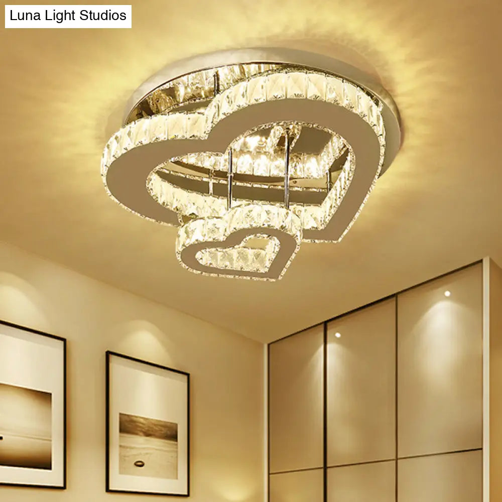 Minimalist Heart Shaped Crystal Led Flush Mount Ceiling Light For Bedroom