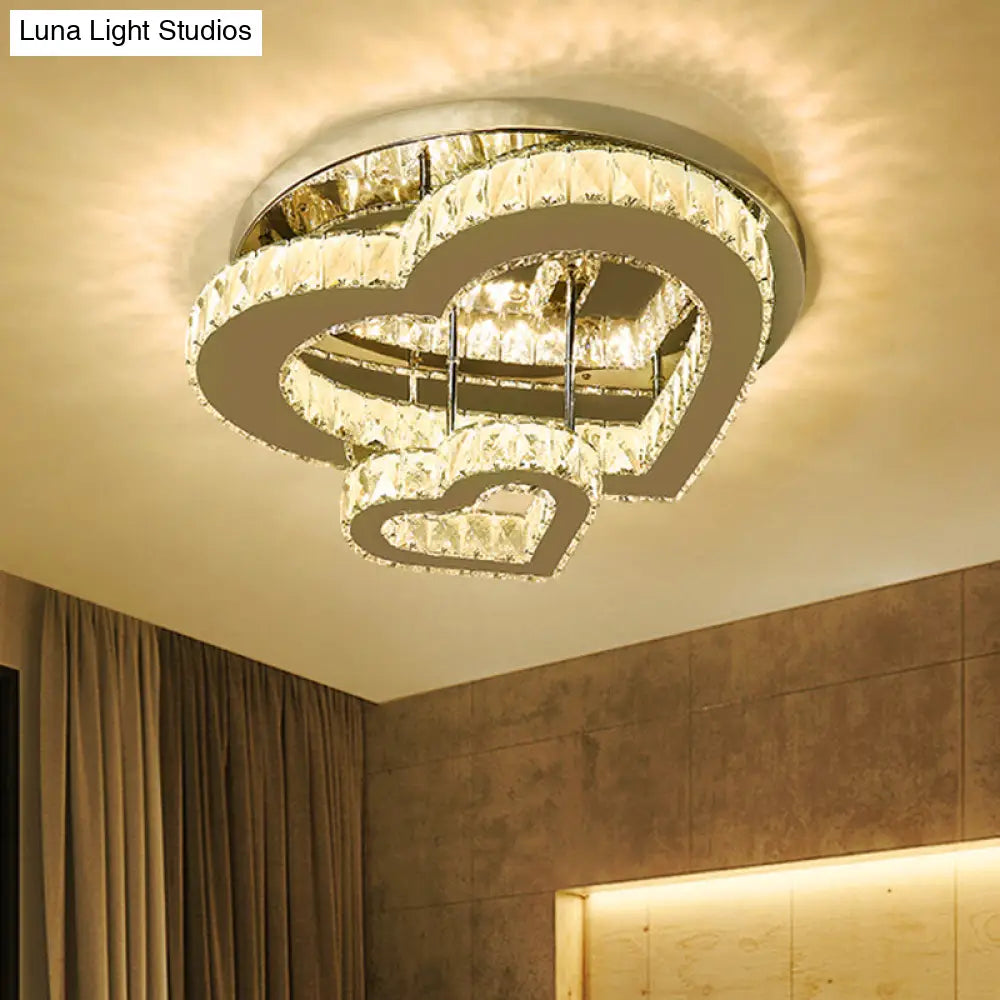 Minimalist Heart Shaped Crystal Led Flush Mount Ceiling Light For Bedroom Clear