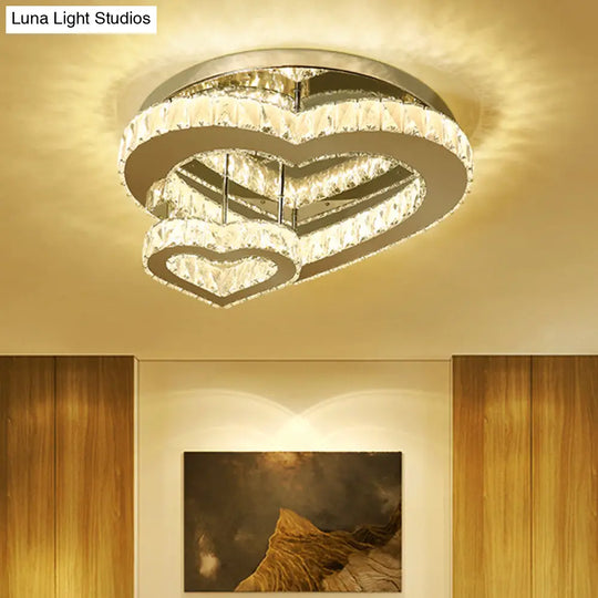 Minimalist Heart Shaped Crystal Led Flush Mount Ceiling Light For Bedroom