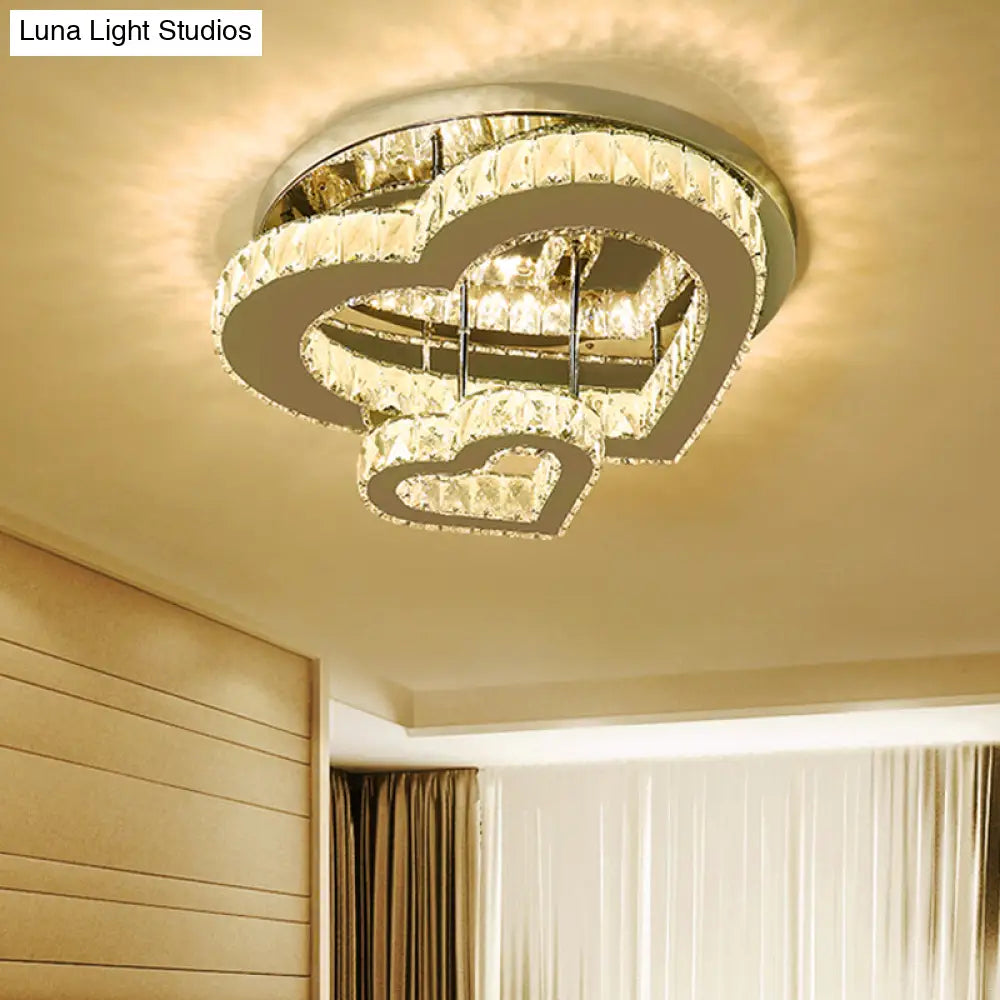 Minimalist Heart Shaped Crystal Led Flush Mount Ceiling Light For Bedroom