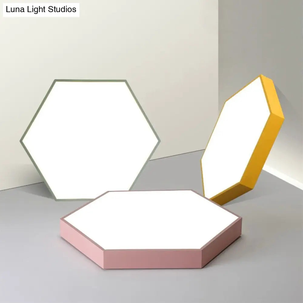 Minimalist Hexagon Flush Mount Ceiling Light Fixture With Acrylic Finish - 1