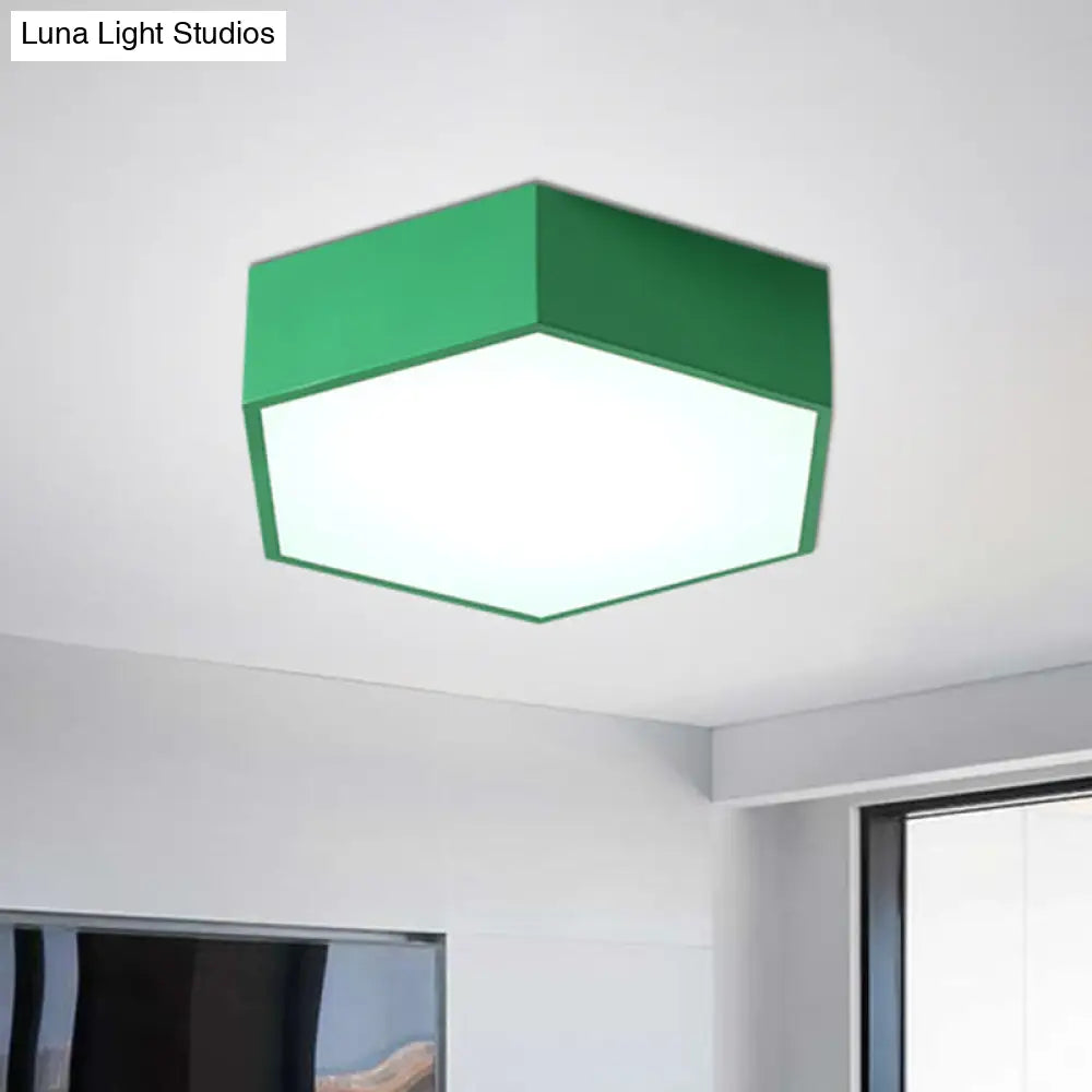 Minimalist Hexagon Led Flush Mount Ceiling Light For Nursery - Acrylic Finish Green / White