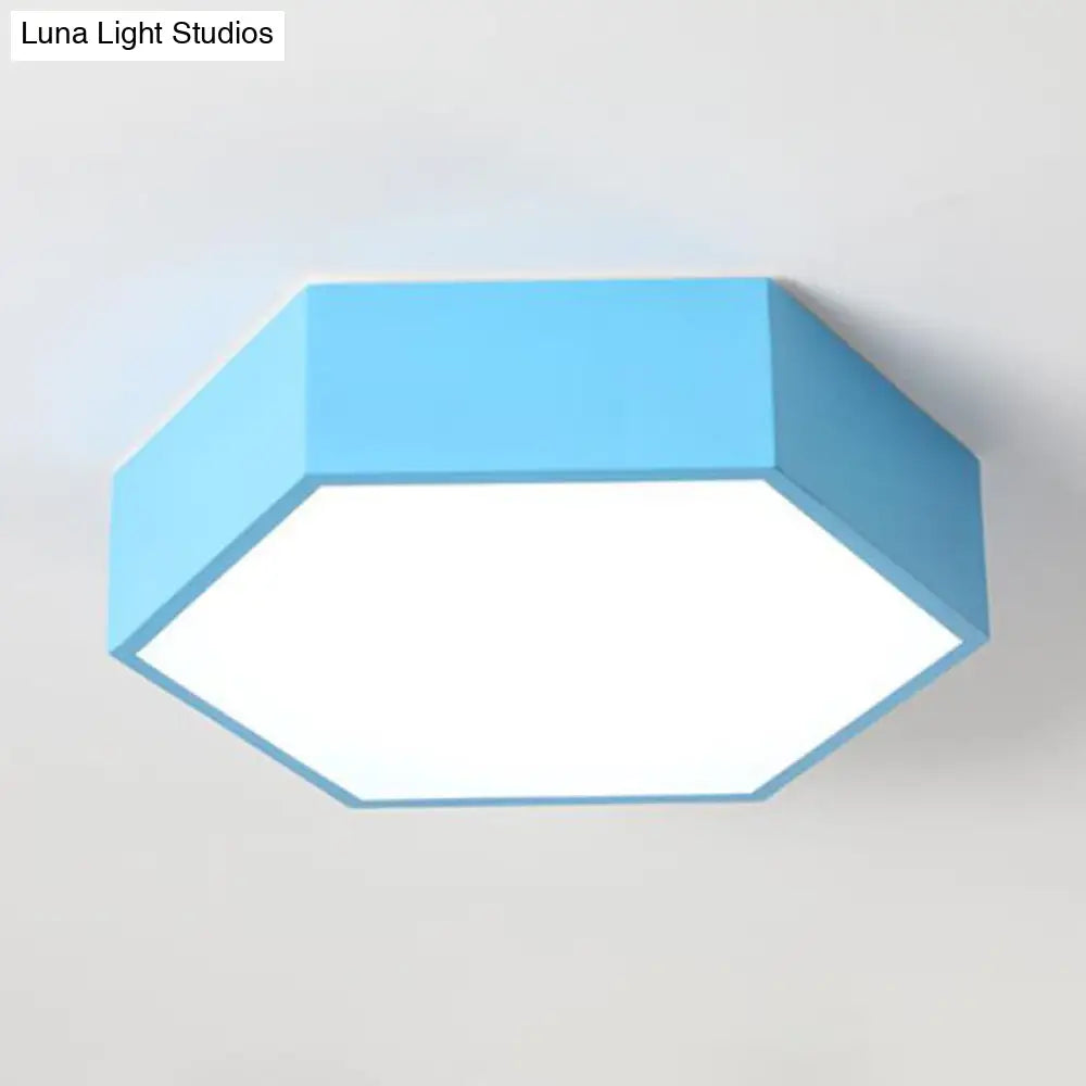 Minimalist Hexagon Led Flush Mount Ceiling Light For Nursery - Acrylic Finish Blue / Warm