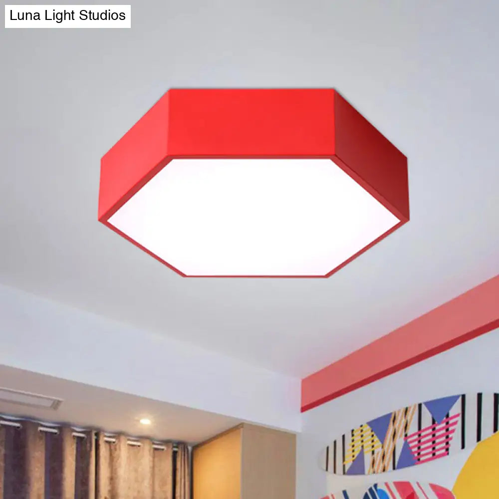 Minimalist Hexagon Led Flush Mount Ceiling Light For Nursery - Acrylic Finish Red / Warm