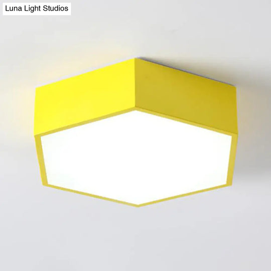 Minimalist Hexagon Led Flush Mount Ceiling Light For Nursery - Acrylic Finish Yellow / Warm