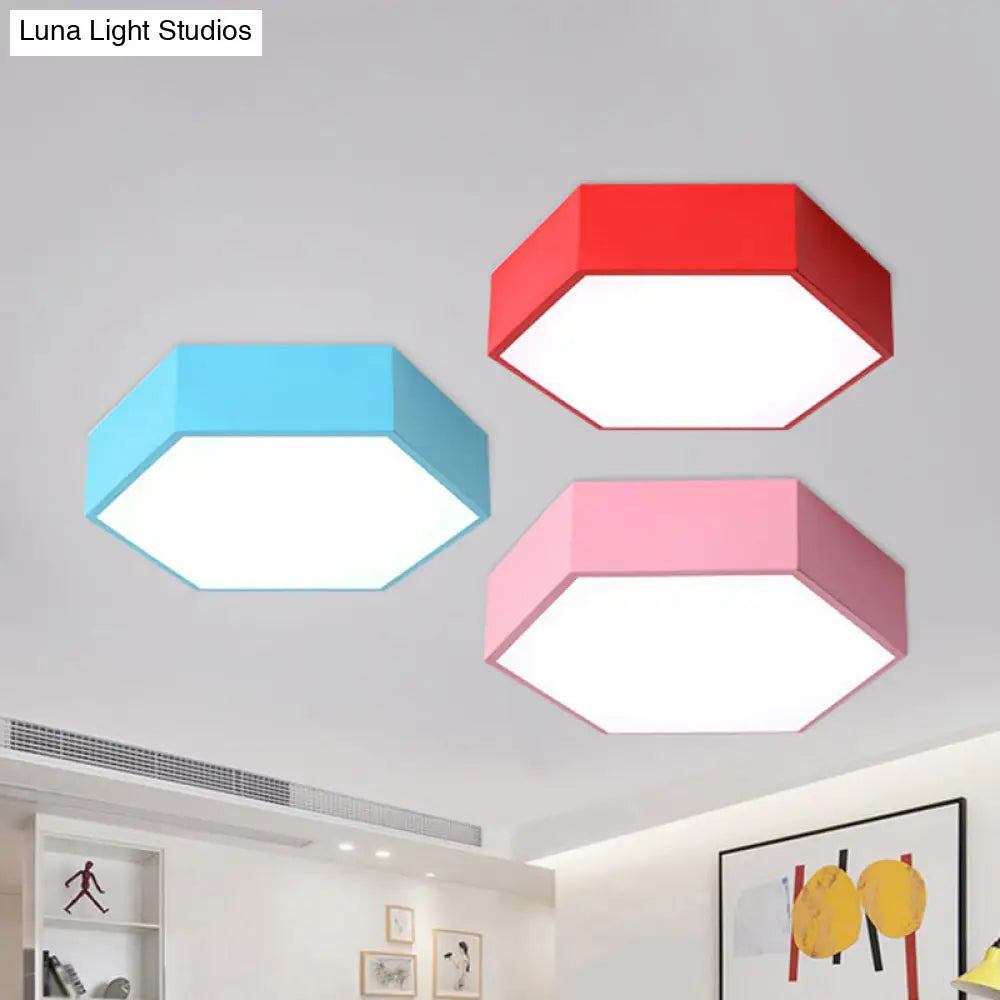 Minimalist Hexagon Led Flush Mount Ceiling Light For Nursery - Acrylic Finish