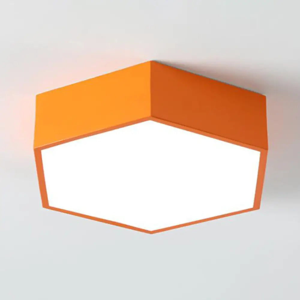 Minimalist Hexagon Led Flush Mount Ceiling Light For Nursery - Acrylic Finish Orange / Warm