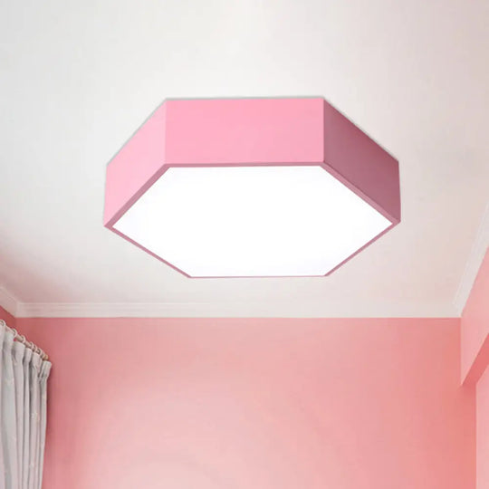 Minimalist Hexagon Led Flush Mount Ceiling Light For Nursery - Acrylic Finish Pink / White