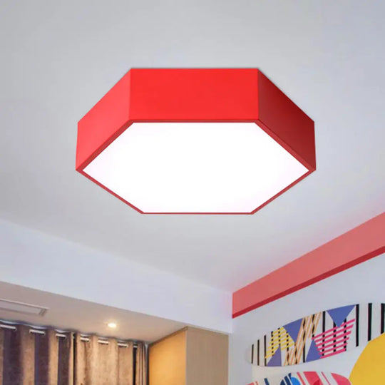 Minimalist Hexagon Led Flush Mount Ceiling Light For Nursery - Acrylic Finish Red / Warm