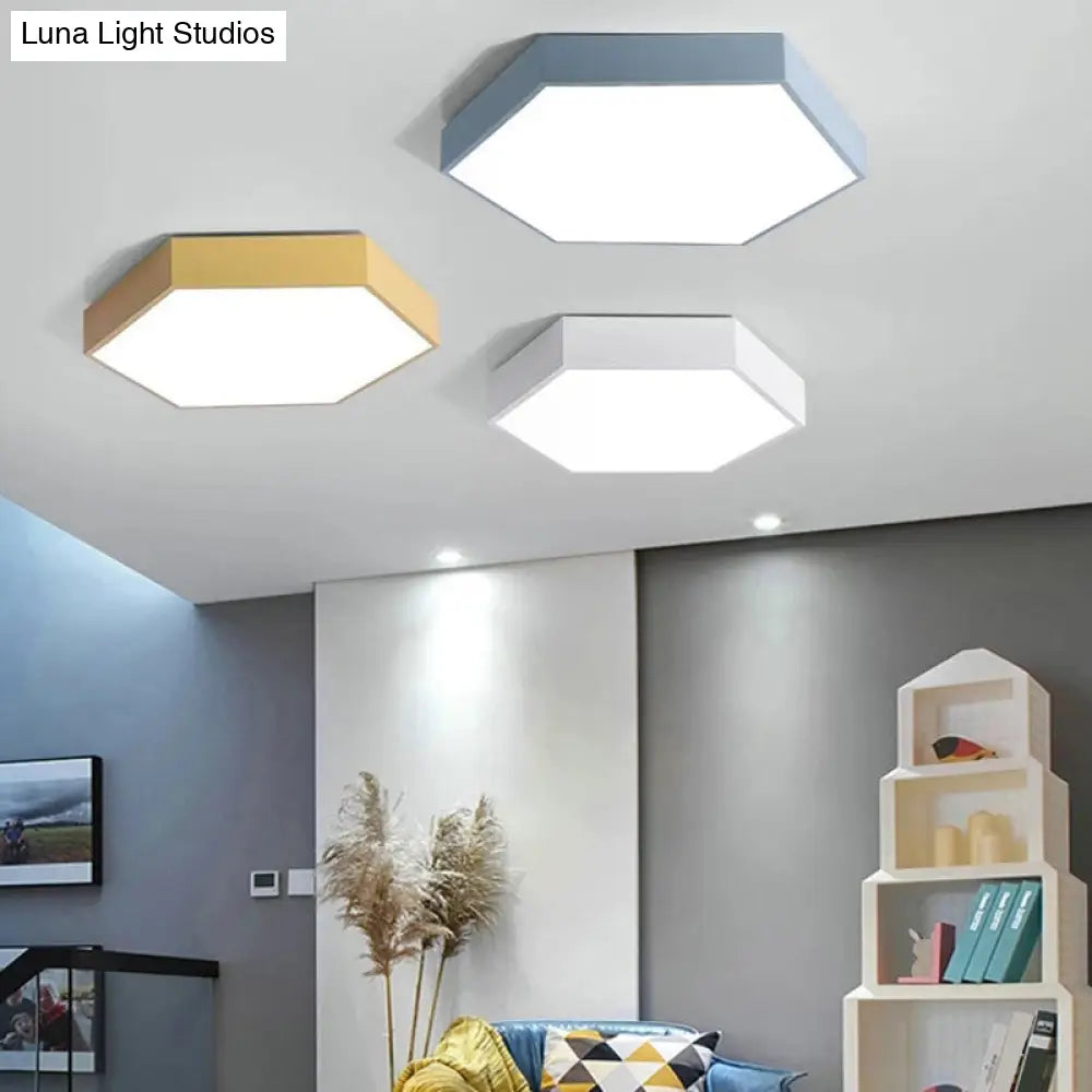 Minimalist Hexagonal Metal Led Flush Ceiling Light For Living Room