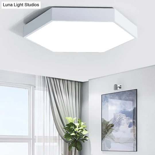Minimalist Hexagonal Metal Led Flush Ceiling Light For Living Room White / 12