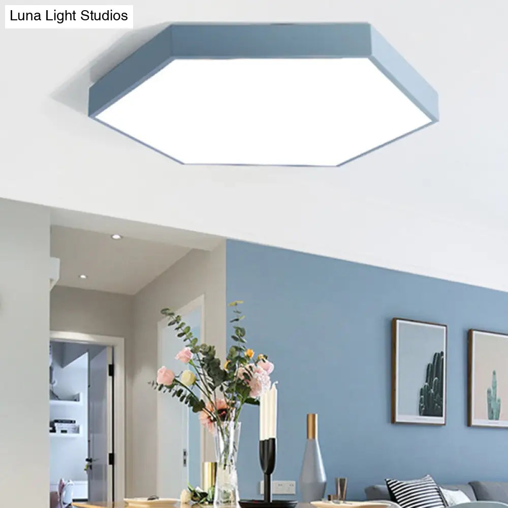 Minimalist Hexagonal Metal Led Flush Ceiling Light For Living Room Blue / 12 White