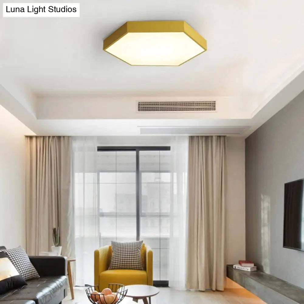 Minimalist Hexagonal Metal Led Flush Ceiling Light For Living Room Yellow / 12 White