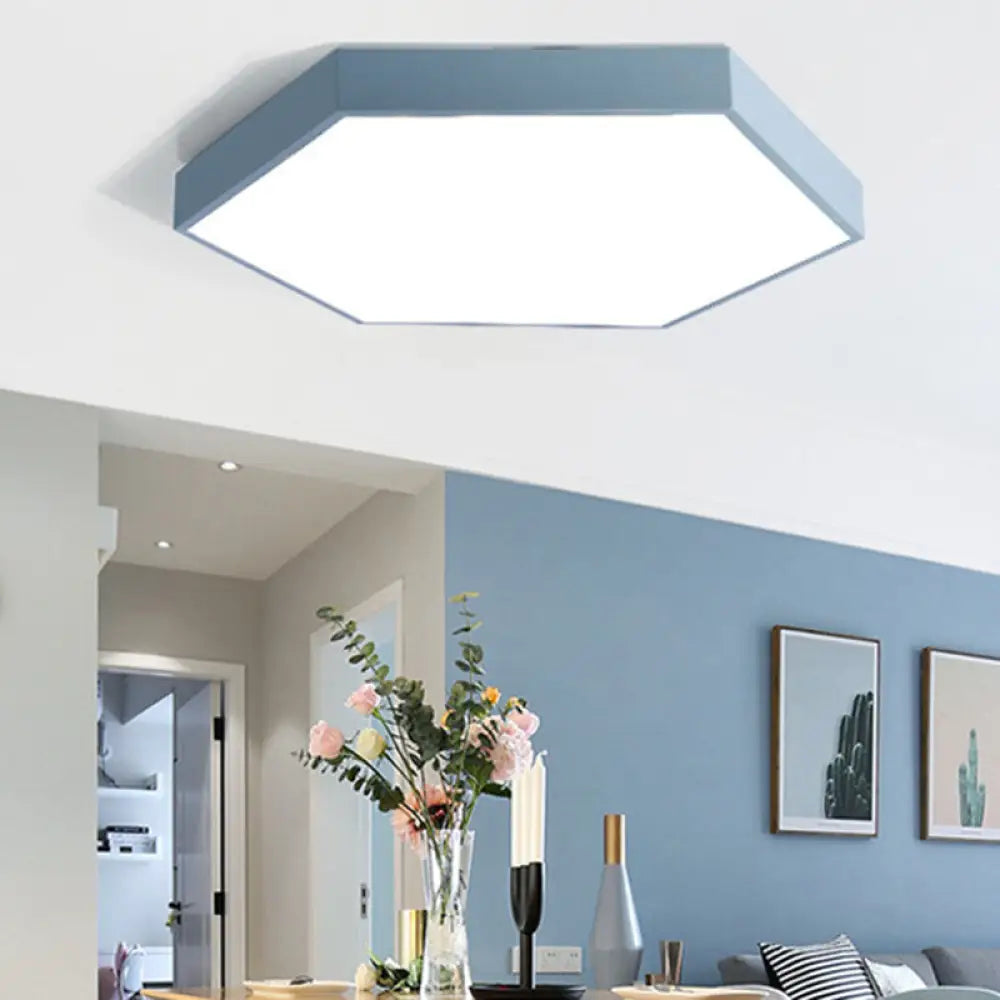 Minimalist Hexagonal Metal Led Flush Ceiling Light For Living Room Blue / 12’ White