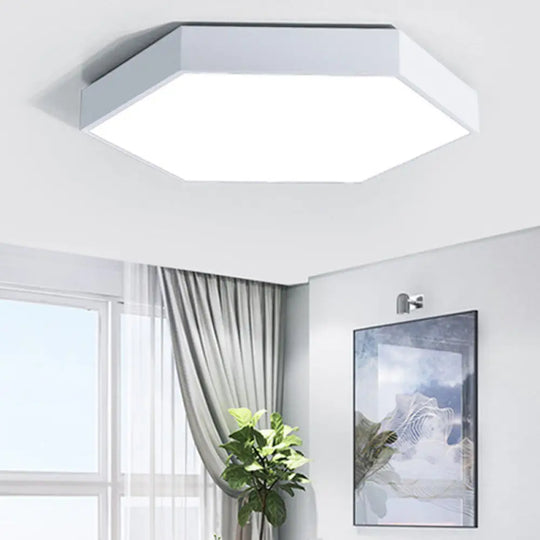 Minimalist Hexagonal Metal Led Flush Ceiling Light For Living Room White / 12’