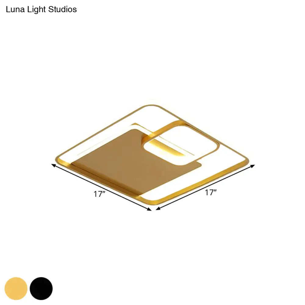 Minimalist Iron Black/Gold Led Ceiling Fixture - Square Flush Mount Lighting In Warm/White Light