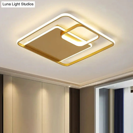 Minimalist Iron Black/Gold Led Ceiling Fixture - Square Flush Mount Lighting In Warm/White Light