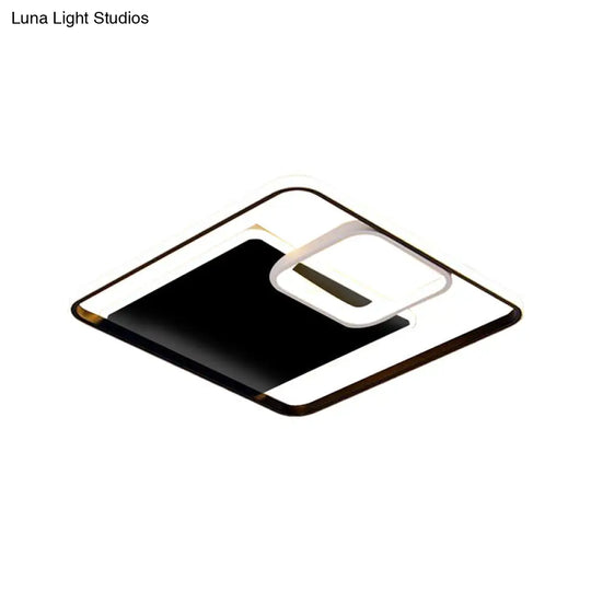 Minimalist Iron Black/Gold Led Ceiling Fixture - Square Flush Mount Lighting In Warm/White Light