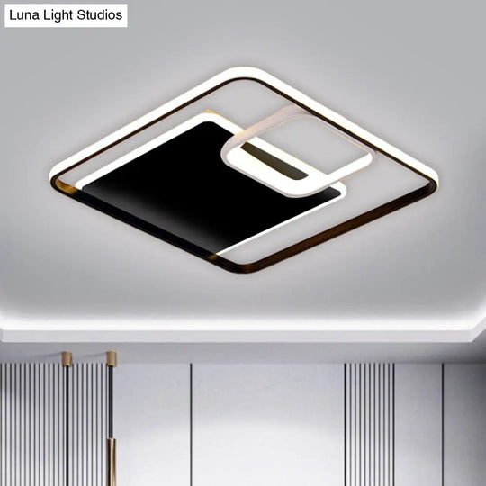 Minimalist Iron Black/Gold Led Ceiling Fixture - Square Flush Mount Lighting In Warm/White Light