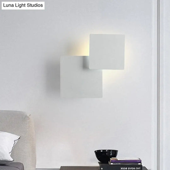 Minimalist Iron Movable Shade Square Wall Lamp - Black/White Led Sconce Lighting In Warm/White Light