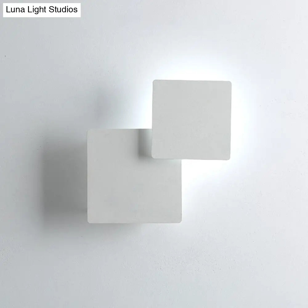 Minimalist Iron Movable Shade Square Wall Lamp - Black/White Led Sconce Lighting In Warm/White Light