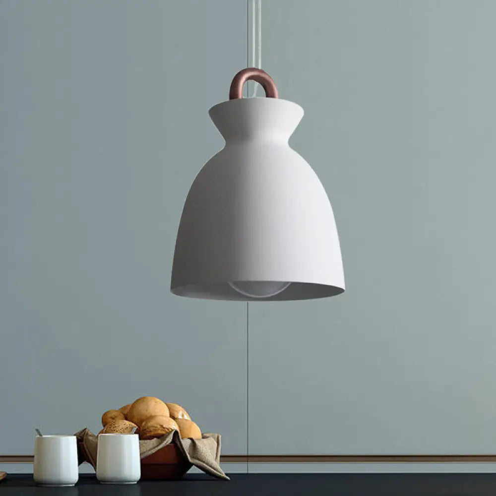 Minimalist Iron Pendant Light With White Shade And Copper Handle For Dining Room Ceiling / B