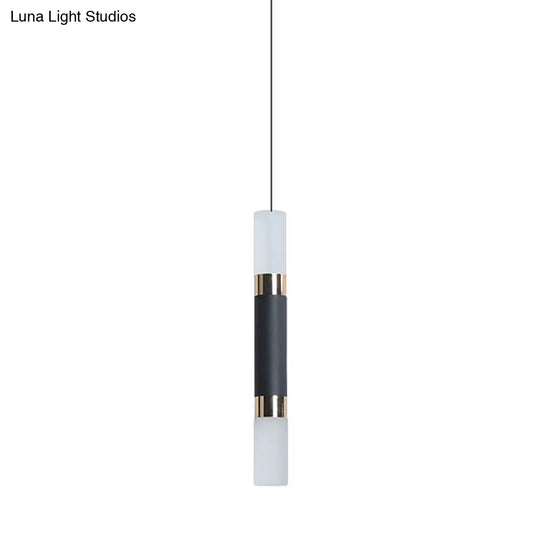 Minimalist Led Hanging Pendant Light Tube Bedside Pendulum 10/12/12.5 High Black Finish Warm/White