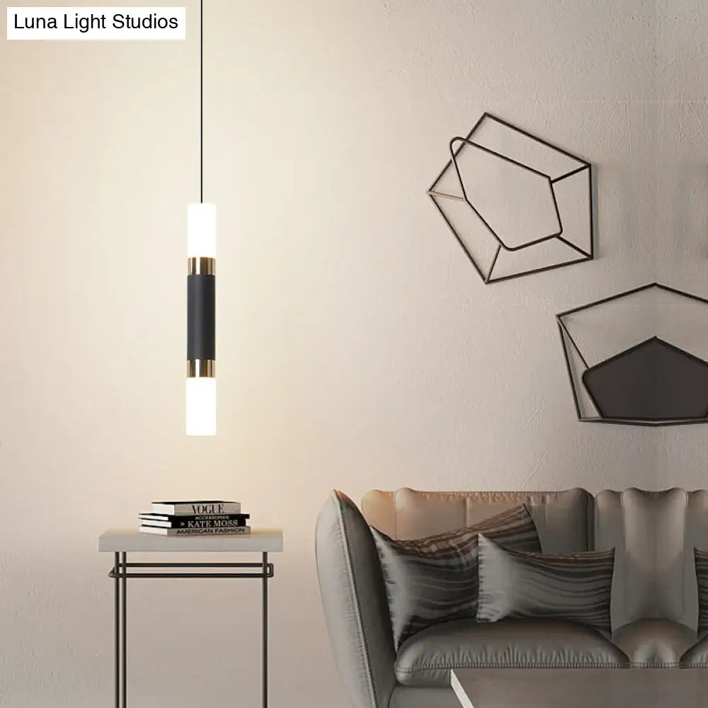 Minimalist Led Hanging Pendant Light Tube Bedside Pendulum 10/12/12.5 High Black Finish Warm/White /