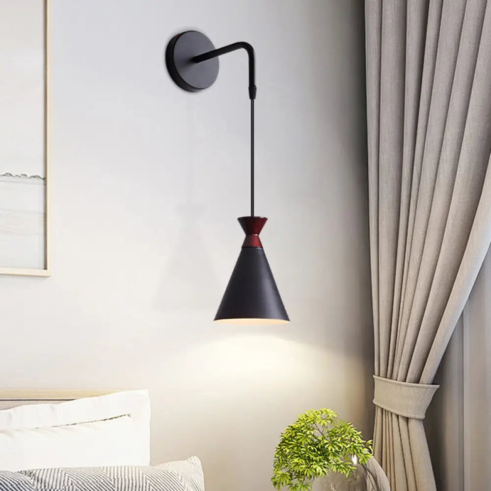 Minimalist Iron Wall Sconce With Conical Design - 1 Head Black/Grey/White Mount Black