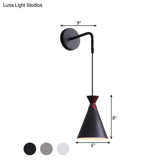 Minimalist Iron Wall Sconce With Conical Design - 1 Head Black/Grey/White Mount