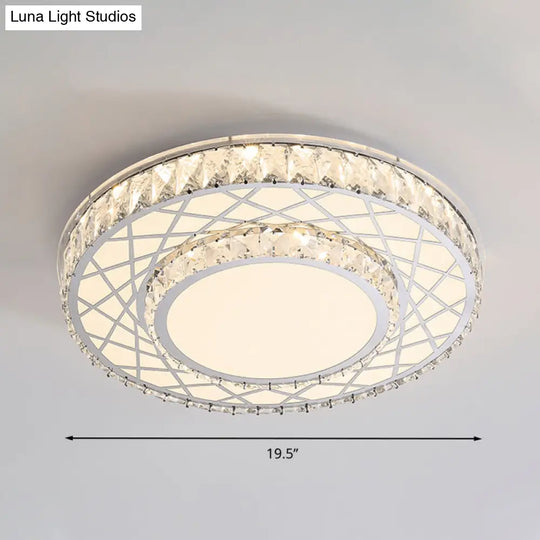 Minimalist K9 Crystal Drum Flush Mount Lamp With Led Ceiling Light In Warm/White