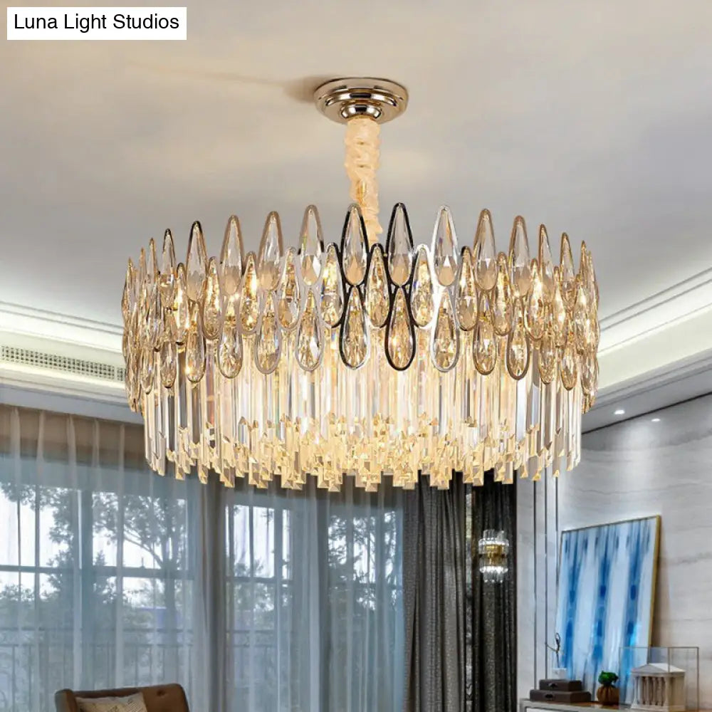 Minimalist K9 Crystal Drum Pendant Light For Living Room Chandelier