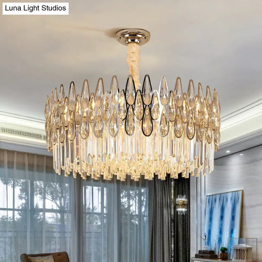 Minimalist K9 Crystal Drum Pendant Light For Living Room Chandelier