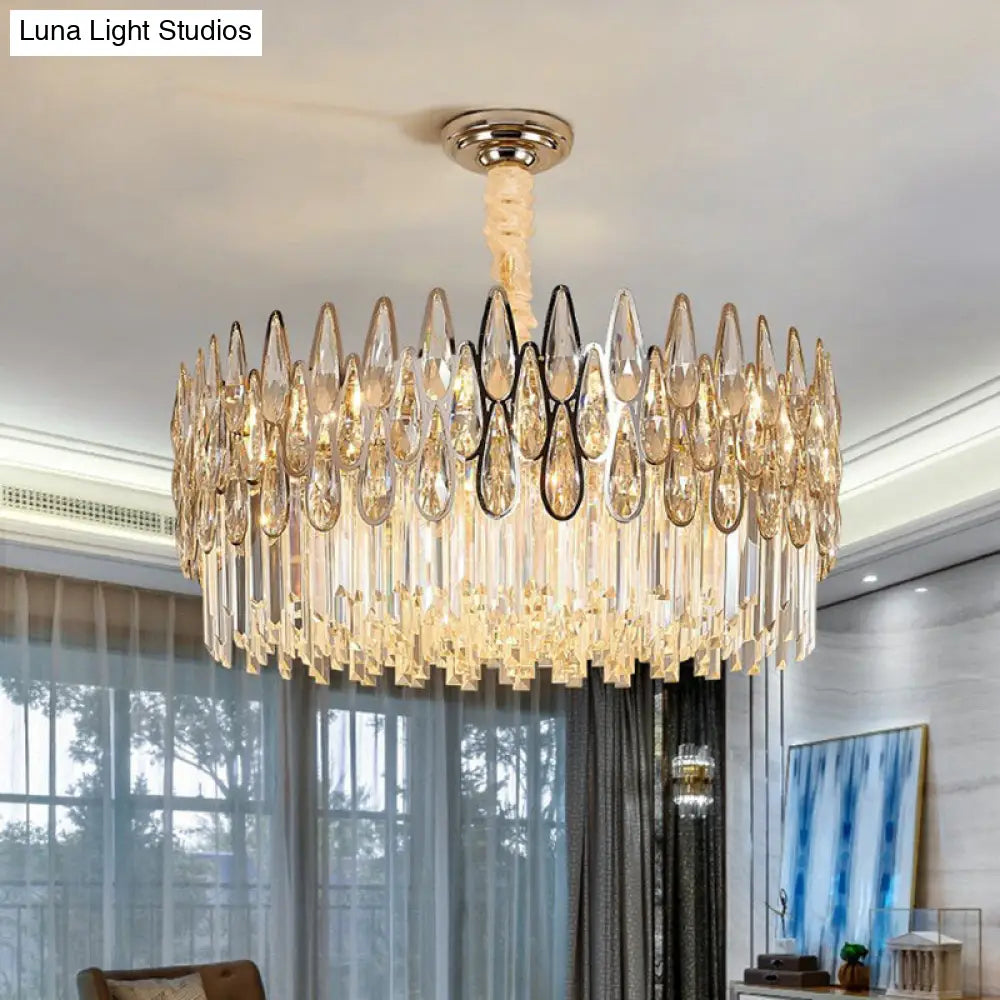 Minimalist K9 Optical Crystal Drum Pendant Light - Clear Chandelier For Living Room