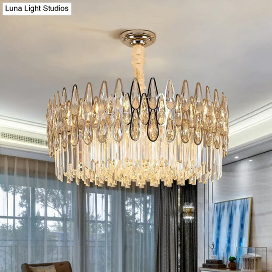 Minimalist K9 Optical Crystal Drum Pendant Light - Clear Chandelier For Living Room