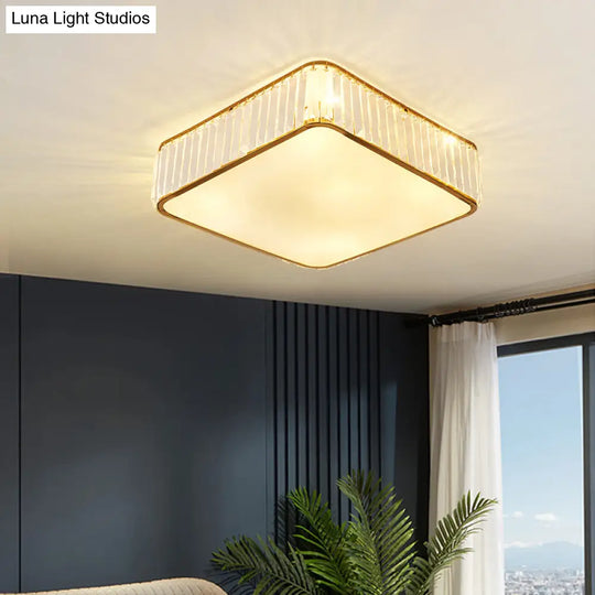 Minimalist K9 Crystal Square Flush Mount Ceiling Light Fixture For Bedroom