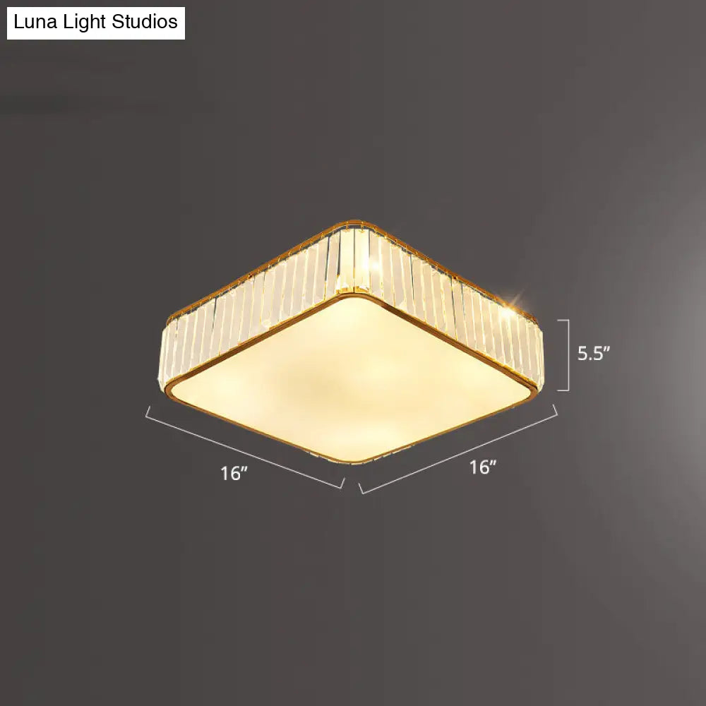 Minimalist K9 Crystal Square Flush Mount Ceiling Light Fixture For Bedroom Gold / 16