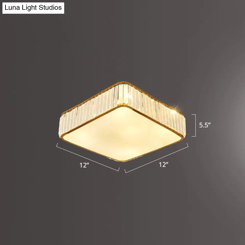 Minimalist K9 Crystal Square Flush Mount Ceiling Light Fixture For Bedroom Gold / 12