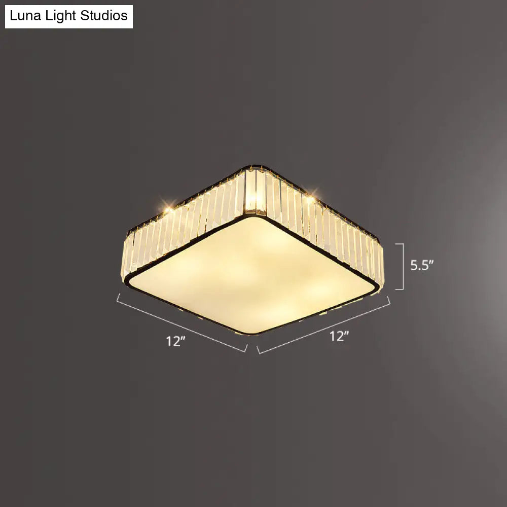 Minimalist K9 Crystal Square Flush Mount Ceiling Light Fixture For Bedroom Black / 12