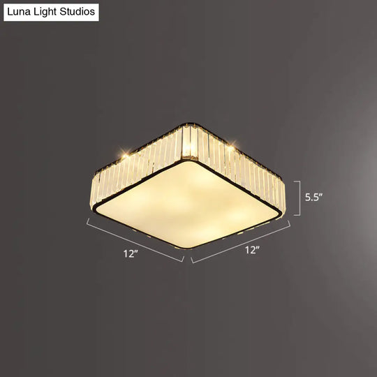 Minimalist K9 Crystal Square Flush Mount Ceiling Light Fixture For Bedroom Black / 12