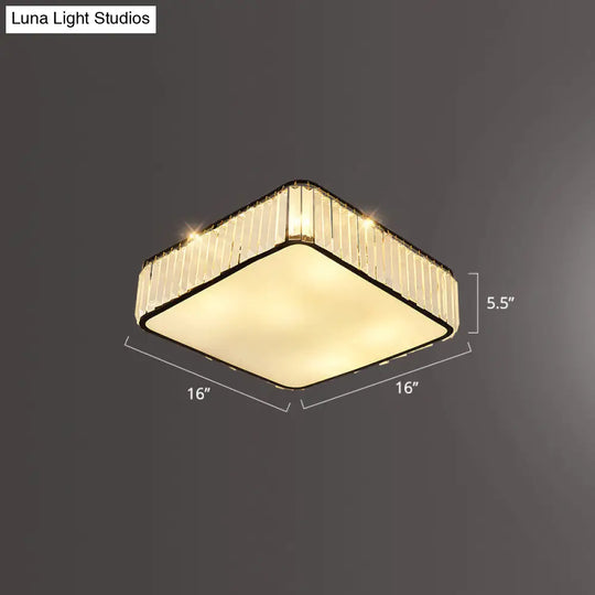 Minimalist K9 Crystal Square Flush Mount Ceiling Light Fixture For Bedroom Black / 16