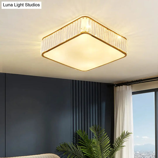 Minimalist K9 Crystal Square Flush Mount Ceiling Light Fixture For Bedroom