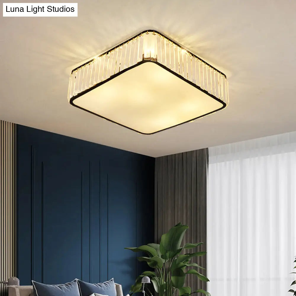 Minimalist K9 Crystal Square Flush Mount Ceiling Light Fixture For Bedroom