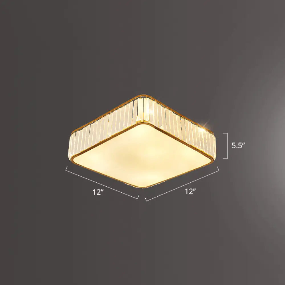 Minimalist K9 Crystal Square Flush Mount Ceiling Light Fixture For Bedroom Gold / 12’