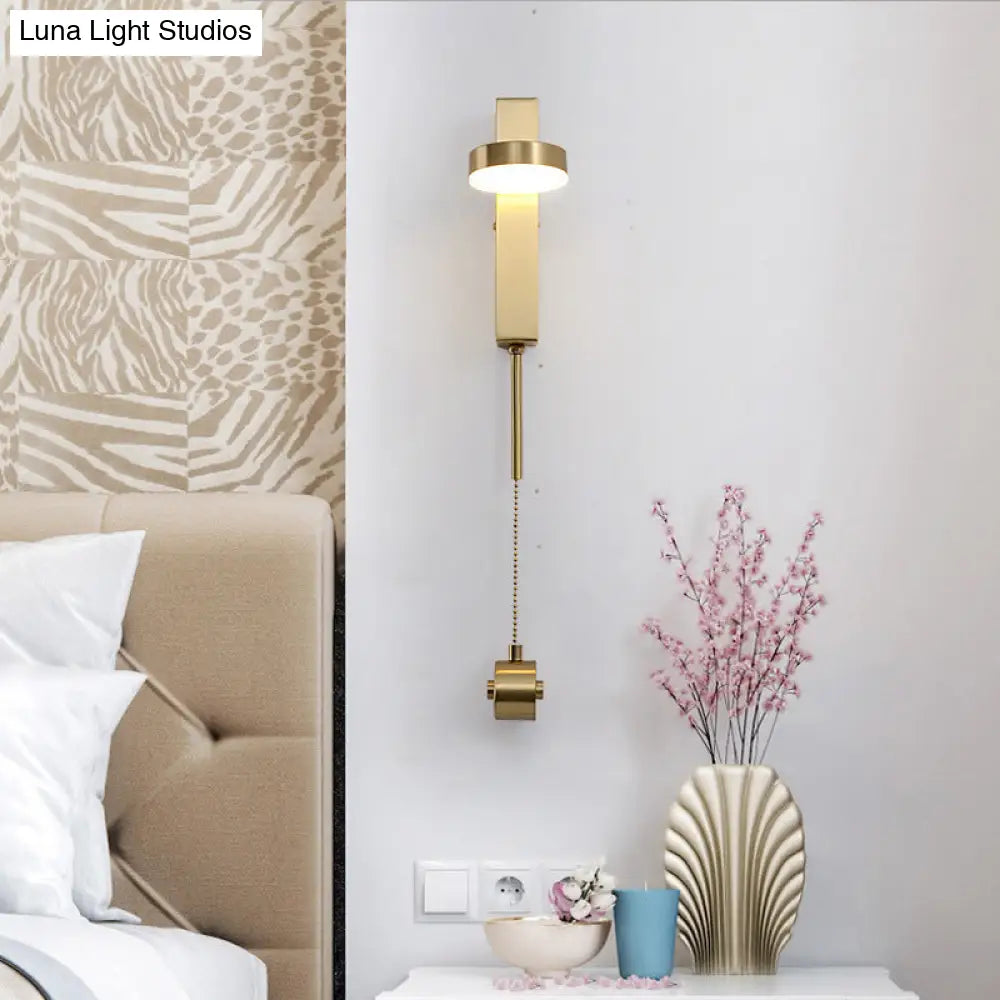 Minimalist L-Shaped Led Wall Sconce With Pull Chain For Living Room Lighting