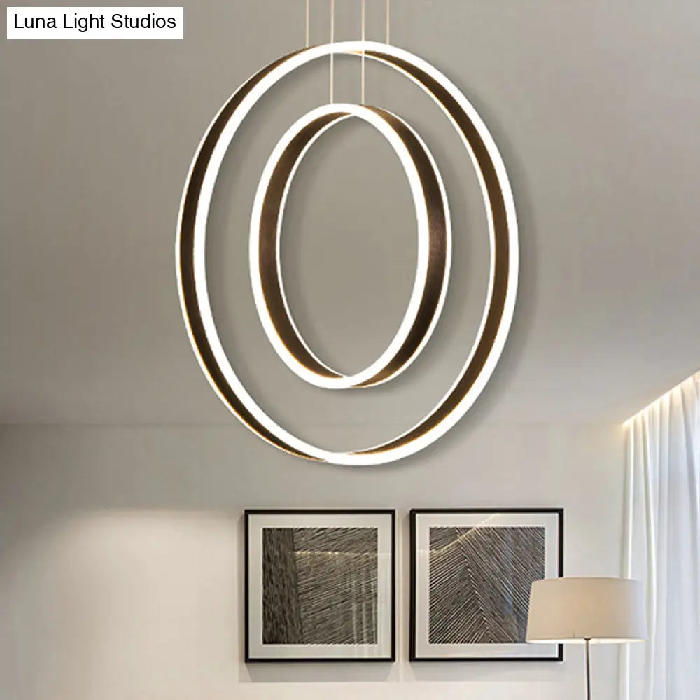 Minimalist Led Acrylic Chandelier Pendant - 23.5/31.5 Diameter Rings Brown Ceiling Light In