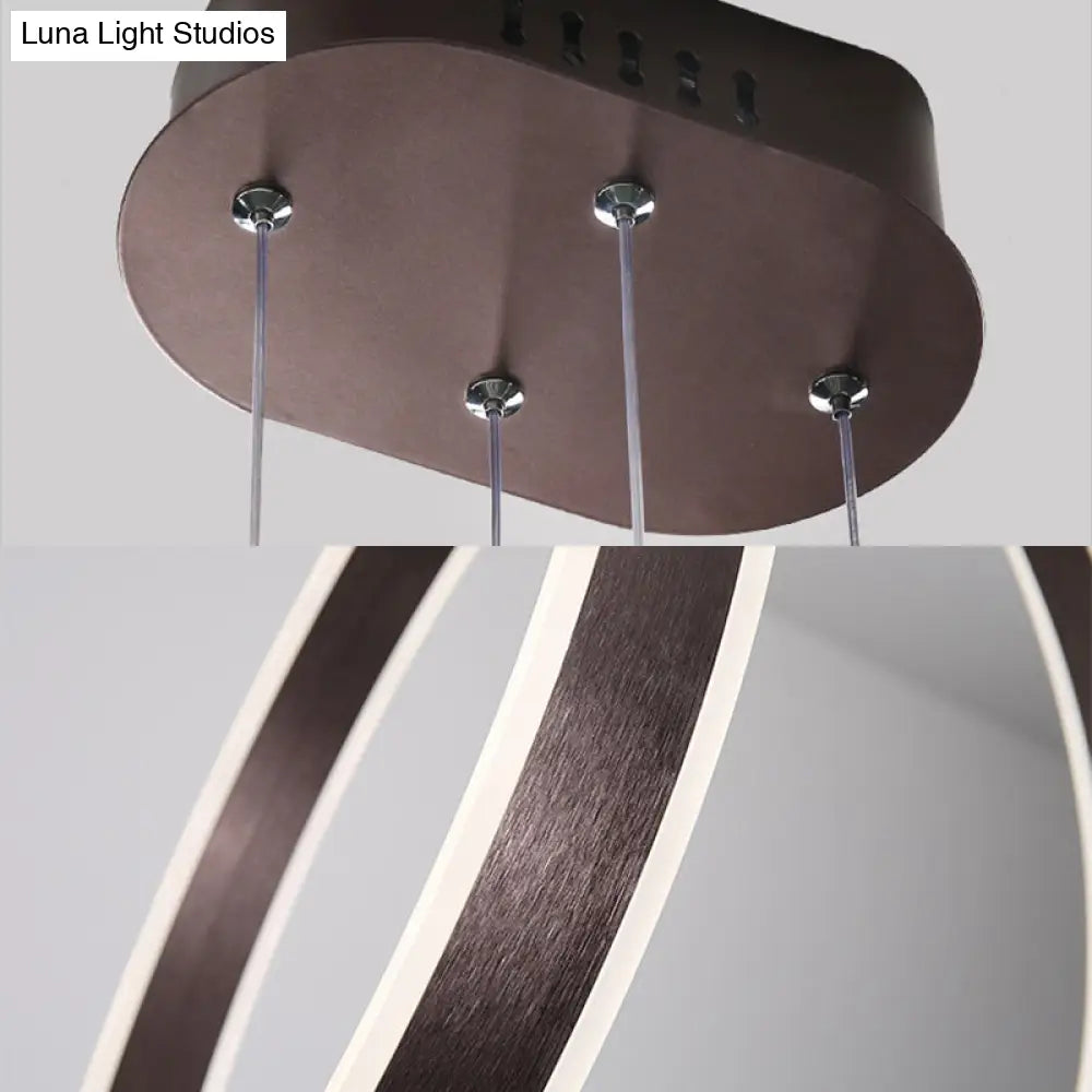 Minimalist Led Acrylic Chandelier Pendant - 23.5/31.5 Diameter Rings Brown Ceiling Light In